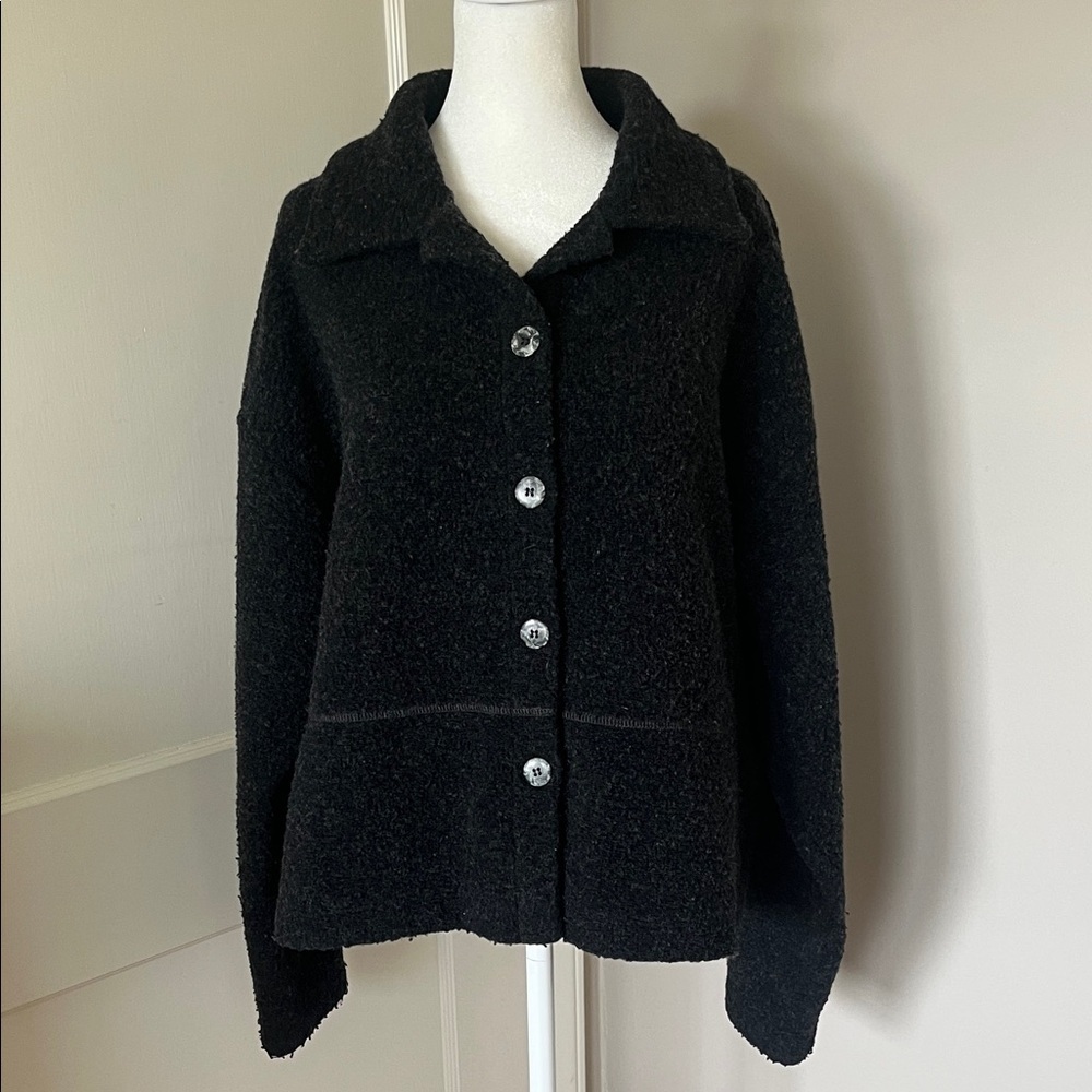 EMS Made in Italy Bouclé Wool Button Front Jacket Coat Charcoal Textured Knit L